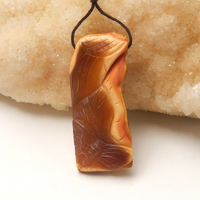 New Arrival Red Agate Carved butterfly Pendant Bead, 45x17x13mm, 12.6g - MyGemGarden
