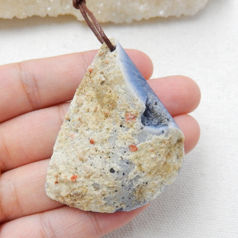 New, Blue Fossil Coral Gemstone Pendant, Nugget Pendant, 53x38x14mm, 23.2g - MyGemGarden