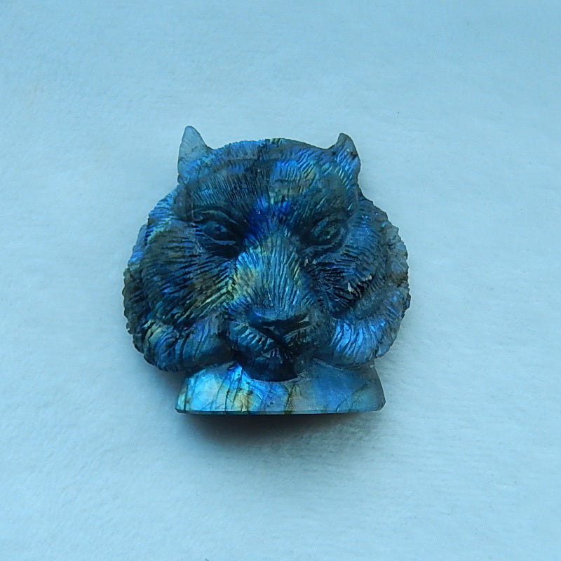 Tiger Carved Labradorite Gemstone Figurine, Gemstone Ornements, Gemstone Carving, 57x58x23mm , 94.8g - MyGemGarden