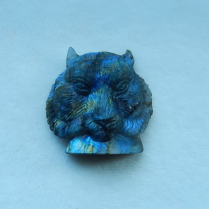 Tiger Carved Labradorite Gemstone Figurine, Gemstone Ornements, Gemstone Carving, 57x58x23mm , 94.8g - MyGemGarden