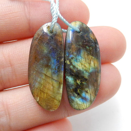 Natural Labradorite Drilled Oval Earrings Pair, 27x11x4mm, 4.5g - MyGemGarden