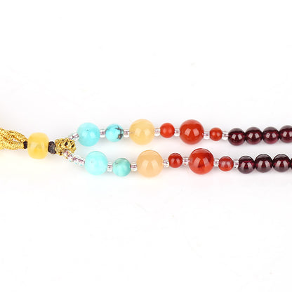 New Arrival Beeswax Necklace Pendant 30x21x10mm, Garnet 4.5mm Round Beads, 24.8g - MyGemGarden