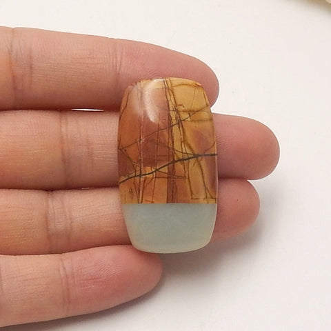 Multi-Color Picasso Jasper and Amazonite Glued Cushion Cabochon, 35x20x7mm, 8.1g - MyGemGarden