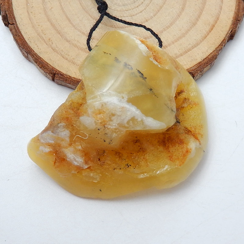 Nugget Yellow Opal Gemstone Pendant, Natural Stone Jewelry, 43x37x18mm, 24.3g - MyGemGarden