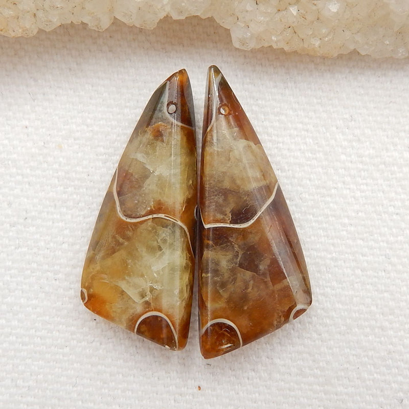 Ammonite Fossil Earrings Stone Pair, stone for earrings making, 32x13x6mm, 7.3g - MyGemGarden