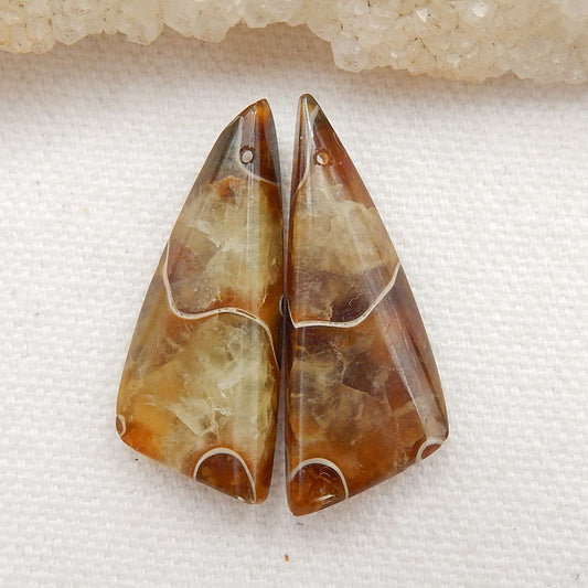 Ammonite Fossil Earrings Stone Pair, stone for earrings making, 32x13x6mm, 7.3g - MyGemGarden
