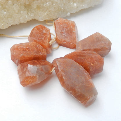 7 Pcs Natural Sunstone  Gemstone Pendant Bead Set, 30x16x11mm, 21x15x11mm, 38.3g - MyGemGarden