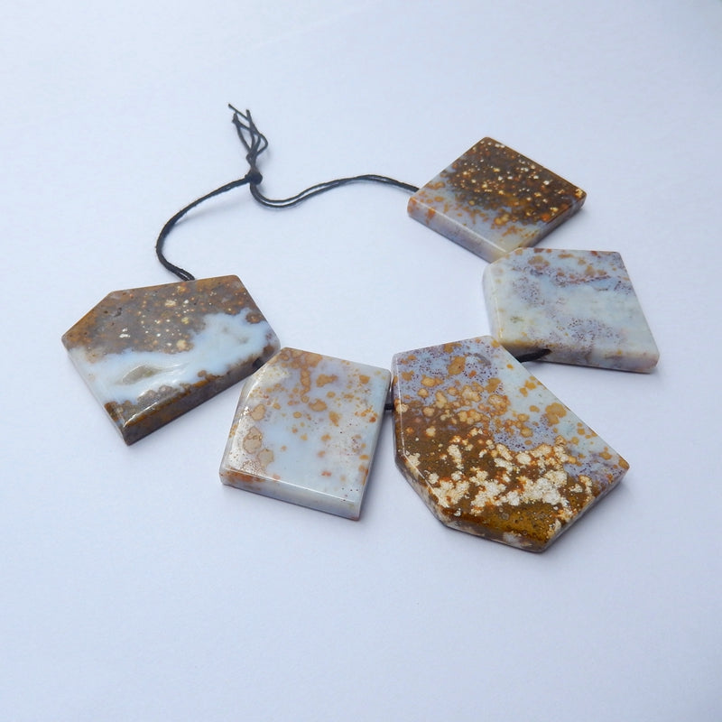 5pcs Natural Ocean Jasper Pendant Beads, 48x35x6mm, 31x28x7mm, 82.8g - MyGemGarden