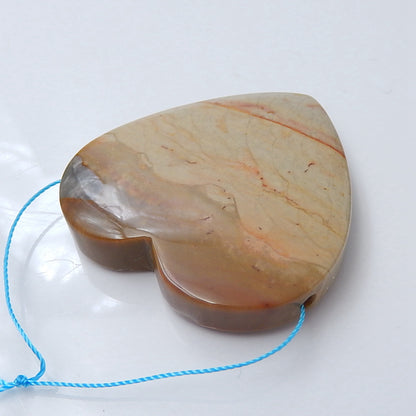 Natural Wave Jasper Heart Pendant Bead, 49x44x5mm, 19.8g - MyGemGarden