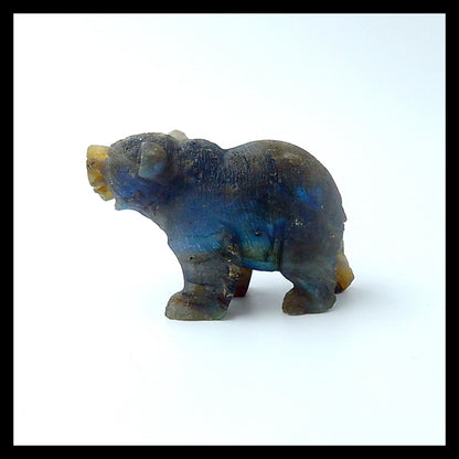 Labradorite Carved Bear, 65X35X22mm, 53g - MyGemGarden