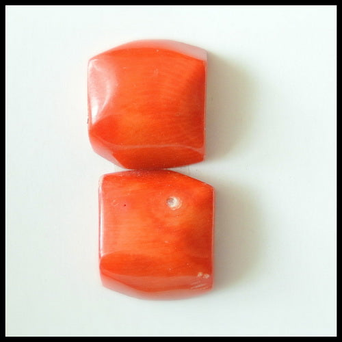 Natural Red Coral Gemstone Cabochon Pair 14x13x7mm,4.6g - MyGemGarden