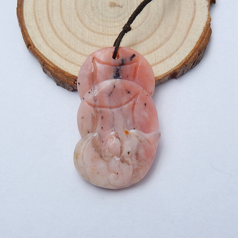 Handmade Pink Opal carved Pendant Bead, 44x27x8mm, 11.1g - MyGemGarden