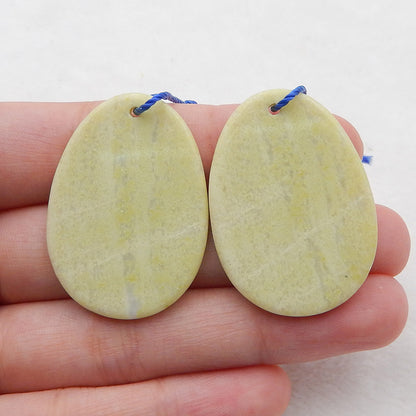 Serpentine Simple Carvings Oval Earrings Stone Pair, stone for earrings making, 35x25x2mm, 7.9g