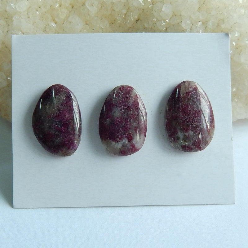 3 pcs Natural  Pink Tourmaline Gemstone Cabochons, 21x15x4mm, 8.3g - MyGemGarden