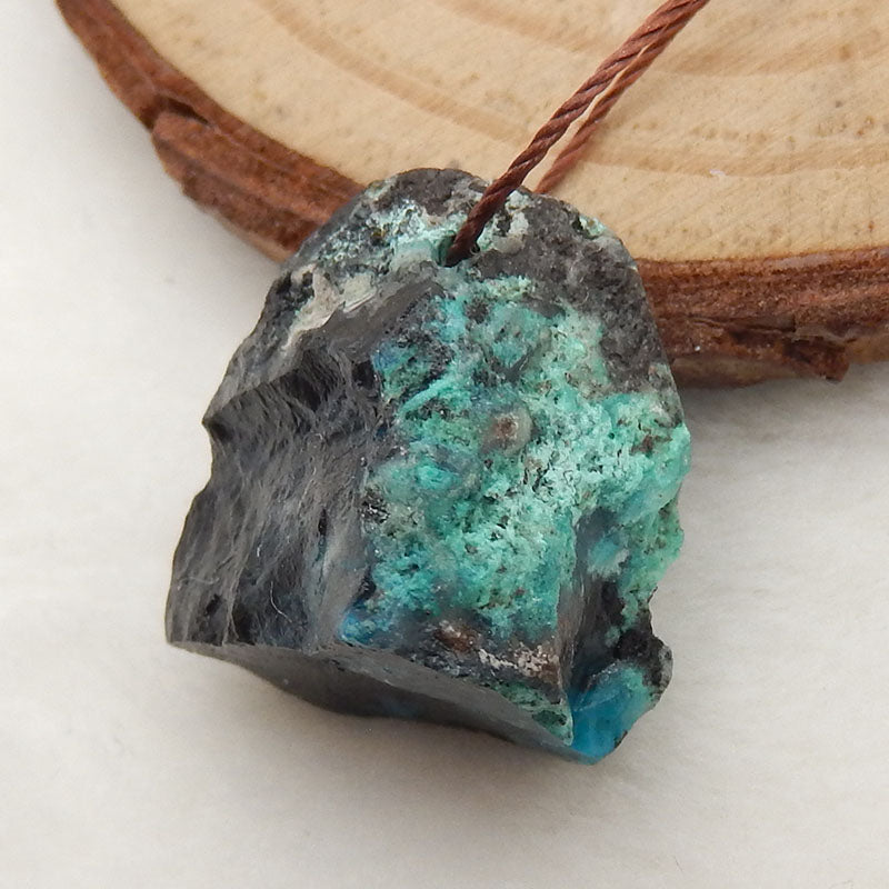 Natural Raw Gemstone Blue Opal Drilled Pendant Stone, 19x19x15mm, 4.9g