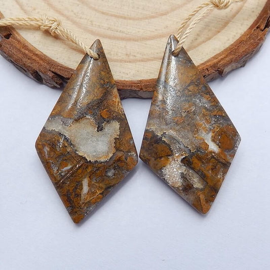 Natural Ocean Jasper Drilled Earrings Pair, stone for Earrings making, 32x17x4mm, 6.9g - MyGemGarden