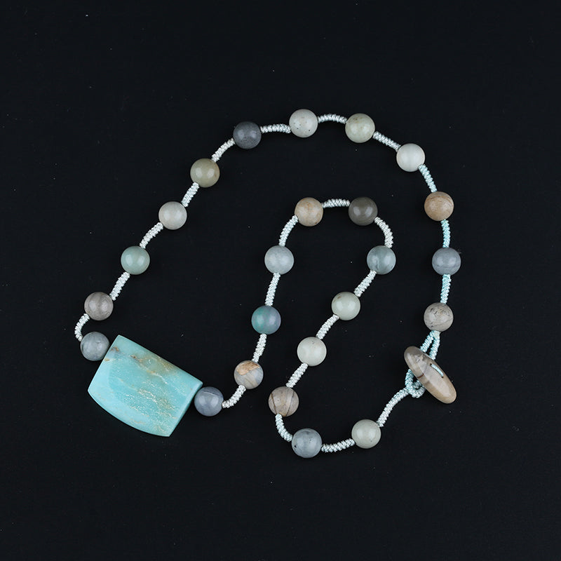 Natural Amazonite,Ocean Jasper Gemstone Necklace
