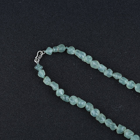 Natural Prehnite With Silver Beads Gemstone Necklace, Ocean Jasper Pendant, Handmade Jewelry, 1 Strand, 24 inch, 85g