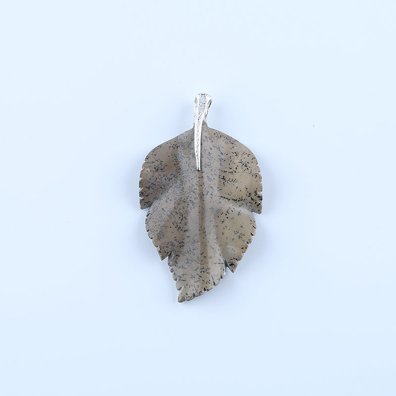 Natural Chohua Jasper Carved leaf Pendant with 925 Sterling Silver 70x41x6mm, 19.7g