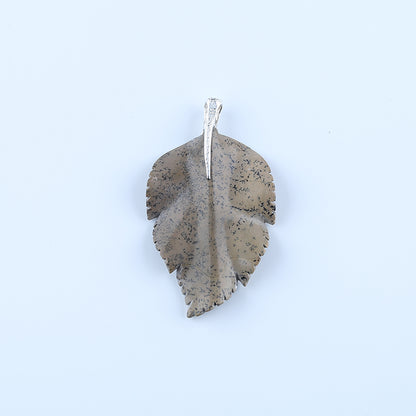 Natural Chohua Jasper Carved leaf Pendant with 925 Sterling Silver 70x41x6mm, 19.7g