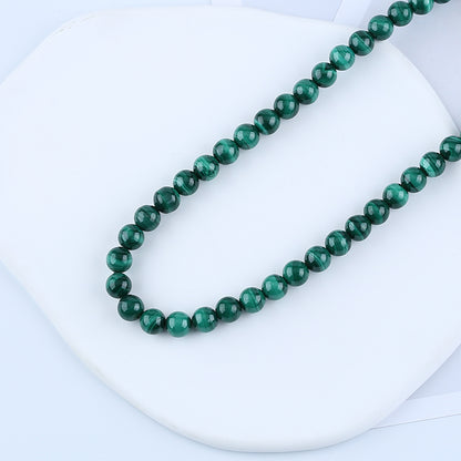 Malachite Gemstone Necklace, Jewelry Necklace, 7mm Malachite Round Beads, 1 Strand, 16 inch, 40g