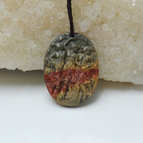 New design Multi-Color Picasso jasper Carved 3 women Oval Gemstone Pendant Bead, 27x20x3mm, 2.7g - MyGemGarden