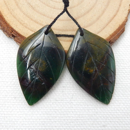 New!! Hot sale Green opal Carved leaf Earrings Pair, 34x20x4mm, 7.1g - MyGemGarden