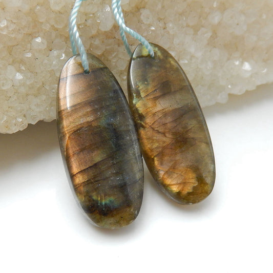 Natural Labradorite Drilled Oval Earrings Pair, 31x13x5mm, 7.74g - MyGemGarden