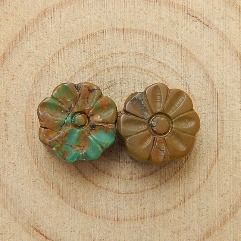 2 pcs Turquoise Carved Flowers Cabochon Pairs, 10x6mm, 2.2g - MyGemGarden