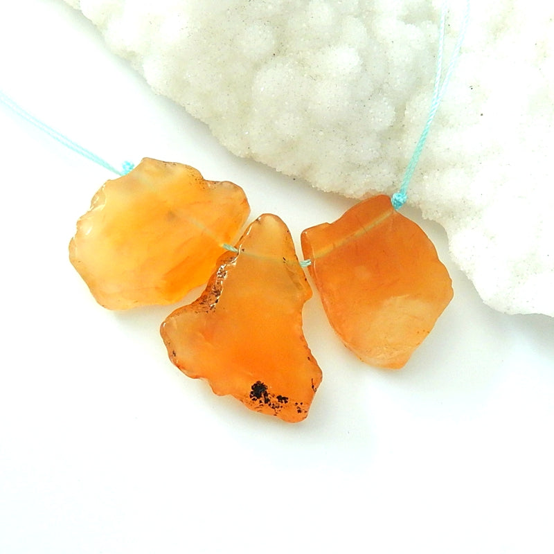 3 pcs Orange Agate Pendant Beads Strands 35x25x6mm, 28x23x7mm, 24.3g - MyGemGarden