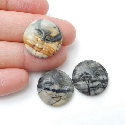 Natural Carved Picasso Jasper Faces Gemstone Cabochon, 18x5mm - MyGemGarden