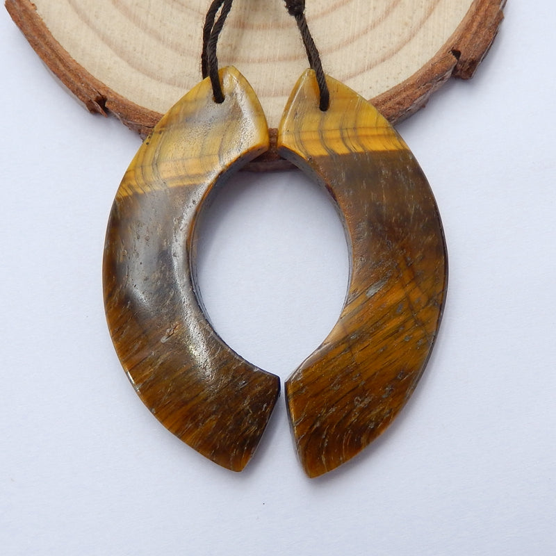 Natural Tiger-Eye Earrings Pair, stone for Earrings making, 47x13x5mm, 11.8g - MyGemGarden