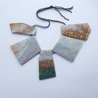 5pcs Natural Ocean Jasper Pendant Beads, 43x36x7mm, 44x18x6mm, 85.6g - MyGemGarden
