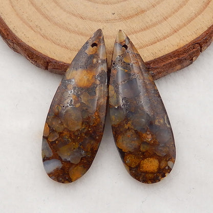 Natural Coffee Opal Drilled Teardrop Gemstone Earrings Pendant Bead, 36x13x5mm, 5.4g