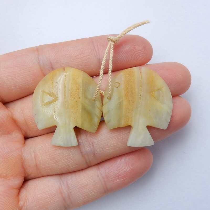 Hot sale Amazonite Carved fish Earrings Pair, stone for Earrings making, 28x25x4mm, 8.6g - MyGemGarden