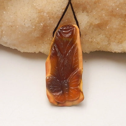 New Arrival Red Agate Carved butterfly Pendant Bead, 41x19x9mm, 8.2g - MyGemGarden