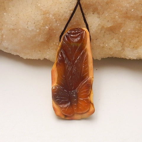 New Arrival Red Agate Carved butterfly Pendant Bead, 41x19x9mm, 8.2g - MyGemGarden