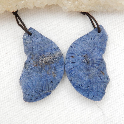 Carved Blue Coral butterfly Earrings,Natural Stone,DIY Jewelry Making, 37x21x5mm,9.1g - MyGemGarden