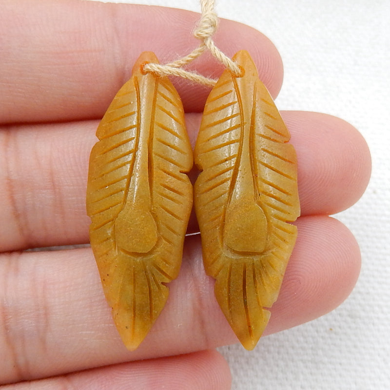 Hot sale Amazonite Carved leaf Earrings Pair, 37x13x5mm, 5g - MyGemGarden