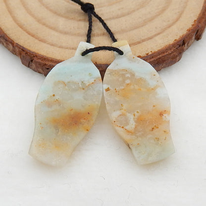 Amazonite Carved Earrings Stone Pair, 30x14x4mm, 6.0g