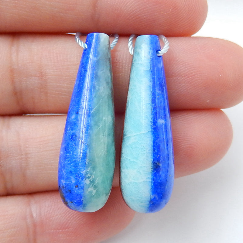 Amazonite, Red River Jasper, Lapis Lazuli and Labradorite Glued Gemstone Earrings Pair, 30x9mm, 7.4g - MyGemGarden