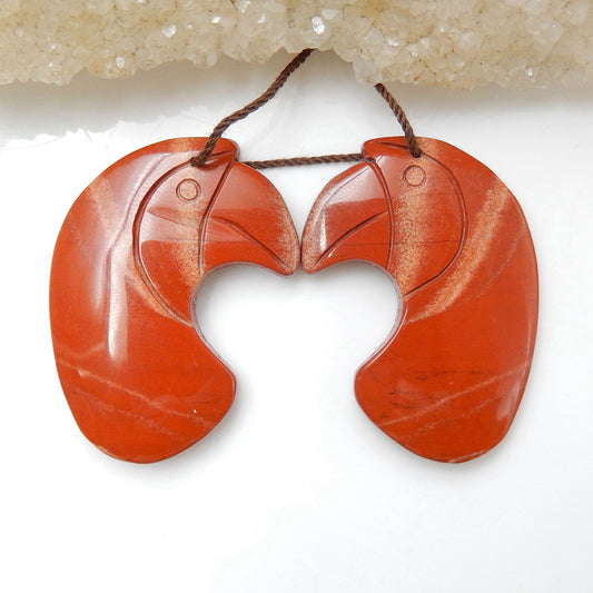 Carved Red River Jasper Gemstone Earrings Pair, 35x24x5mm, 11.9g - MyGemGarden