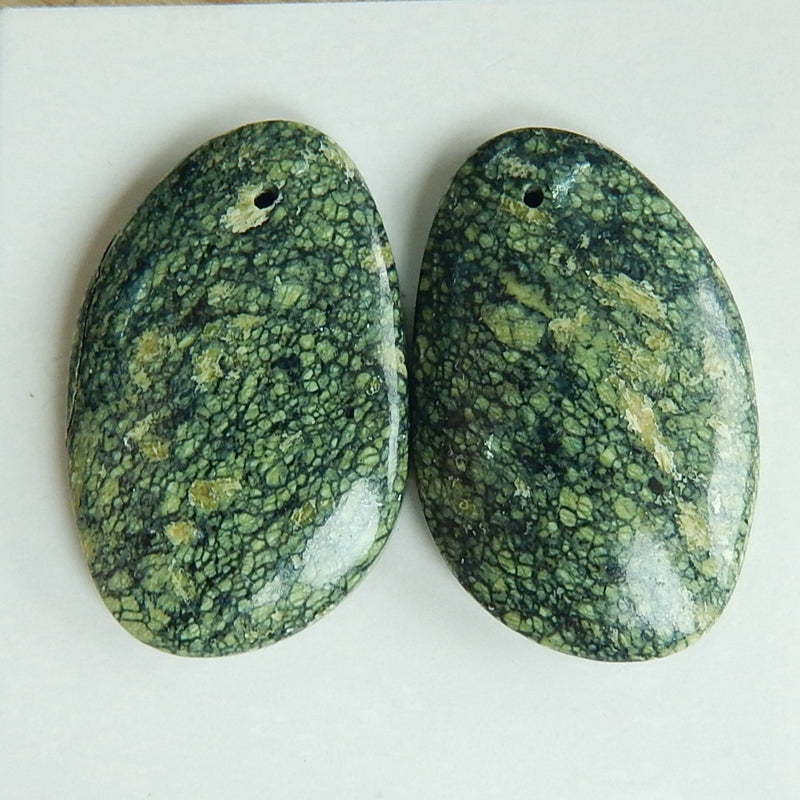 Natural Seraphinite Drilled Gemstone earrings pair, 25x15x5mm, 5.8g - MyGemGarden