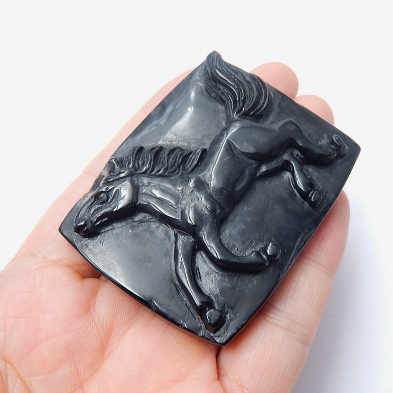Handmade Obsidian Carved horse Gemstone Cabochon, 56x45x11mm, 49.4g - MyGemGarden