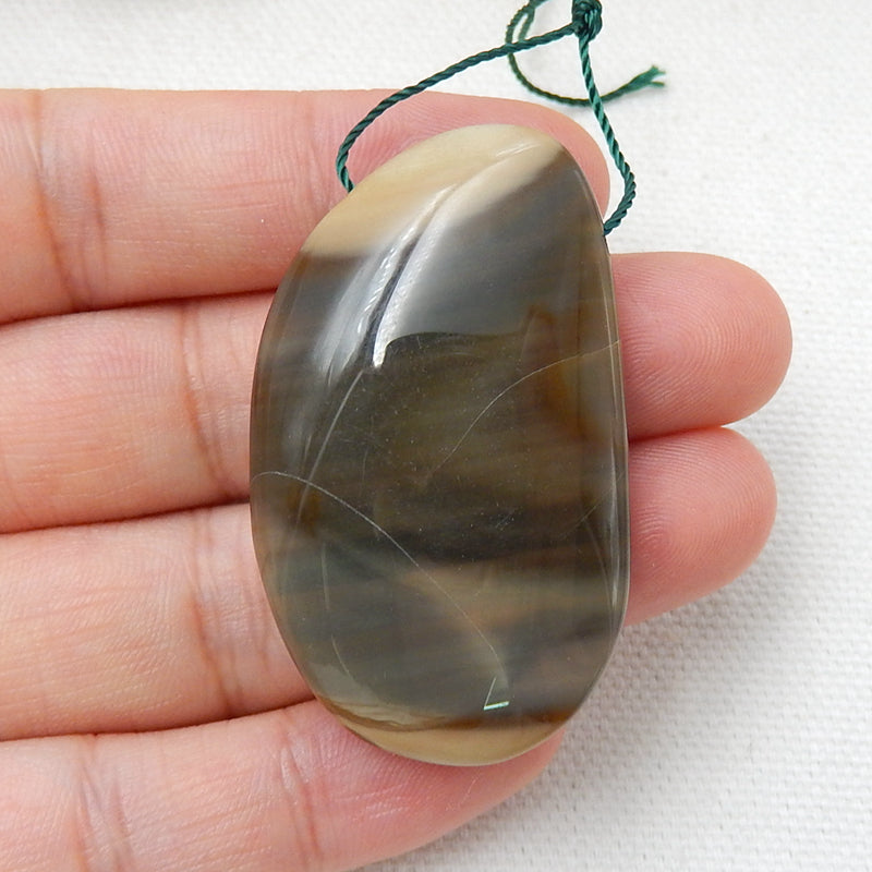 Natural Polish Flint Drilled Gemstone Pendant Bead, 45x27x9mm, 18.1g - MyGemGarden