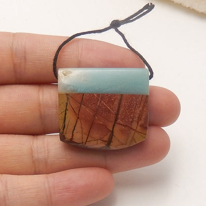 Natural Amazonite And Multi-Color Picasso jasper Gemstone Glued Drilled Pendant bead, 28x26x9mm, 12g - MyGemGarden