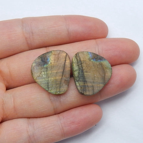 Natural Labradorite Cabochon Pair, 21x18x5mm, 6.0g - MyGemGarden