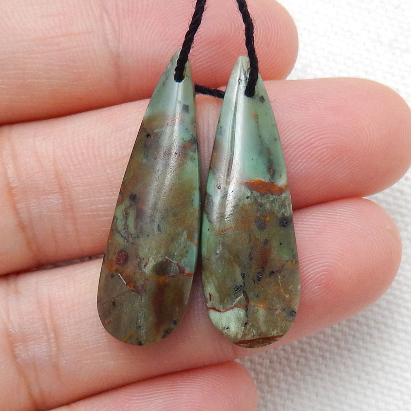 Natural Green Opal Teardrop Earrings Pair, stone for Earrings making, 30x10x4mm, 4g - MyGemGarden