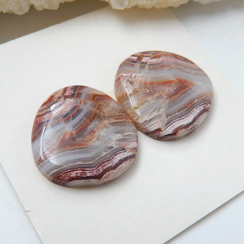 Natural Agate cabochon, Crazy Lace Rosetta Stone Gemstone Cabochon Pair, 16x4mm, 3.6g - MyGemGarden