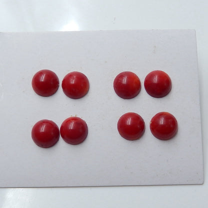 8 pcs Red Coral 9mm round cabochons, 9x9x4mm, 4.83g - MyGemGarden